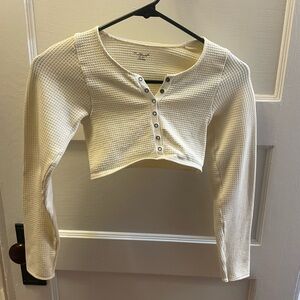 Urban Outfitters Cream Cropped Waffle Henley Top